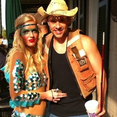 Tessa, the beautiful fish, and Jeremy, the reluctant fisherman, on our French Quarter balcony (Mardi Gras Day, 2012)