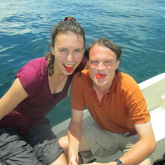 After a dive in Yap, FSM, we were forced to try Betelnut (hence our red mouths). Jeremy loved it. July 2013