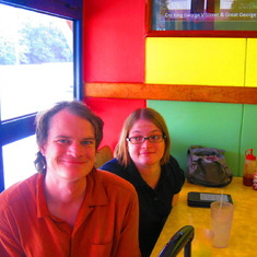 Jeremy and Emma in the airport cafe, Dominica