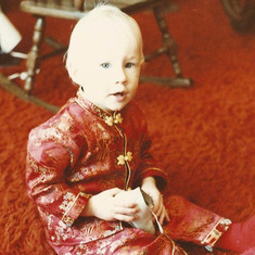 Dad brought this outfit home from one of his many trips to Hong Kong for me when I was a baby.  I still have this outfit; and my daughters have gotten to wear it too!