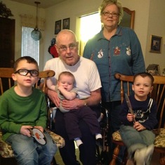 Papa and Grandma with their great grandsons Christmas 2012