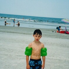 You can see the excitement in his face when I told him he had to wear floaties! 