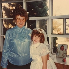 Jessica with her mom mom Vera on her 1st communion day