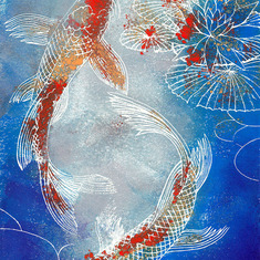 Koi fish block print by Lorel Keiko Saiki