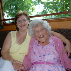 Mum with Nana on the canal boat
