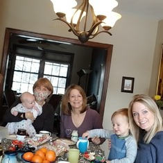 Tea & Scones Celebration in honour of Mum 2-3-21 - including great grandkids Luke & Ella with their Mom Chelsea and Grandma Val. Andrew, Sharon, Joel (17) and Josh (15) hosted in DC