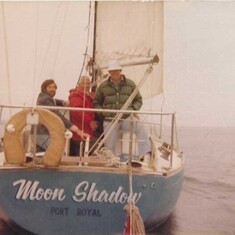 Left to Right: John, Bob & Dad - aboard the Moon Shadow