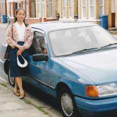 In front of our first family car, at our first home in Hardy Street, Hull 1996