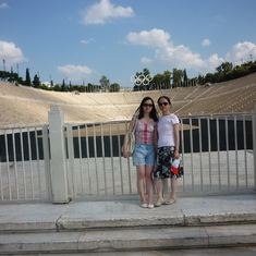Like mother, like daughter....Jingqi and Yun sporting their shades at the Panathenaic Stadium in Athens, 2009 希腊雅典，首届现代奥运会场地，2009。