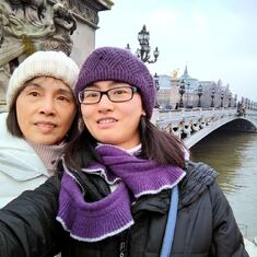 Jingqi and Yun in front of the Pont Alexandre III in Paris, 2018