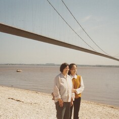 Jingqi with Fei's mother Lihua Chu at Humber Bridge, 1997. 