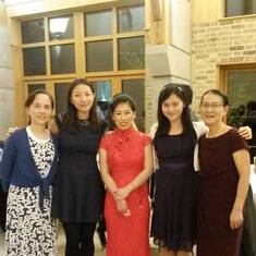 Jingqi, Rose, Tianying, Yun and Yan during Tianying and Luke's evening reception at Magdalene College, Cambridge 2015