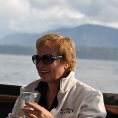 A glass of white wine, while boating through Alaska, 2009