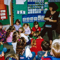 Joan always enjoyed visiting Lauren's classroom and reading to the students. This was the day of our Holiday party so Richard, Morgan & Mckenzie came along too. 1993