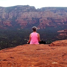 Meditating on a Vortex in Sedona. She was at peace doing this. February 2016