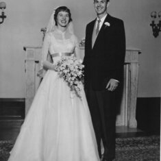Wedding day, 1956, with Rex Lovrien.