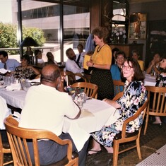 Joan giving her speech at her retirement party in 2006.