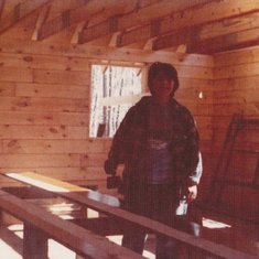 Mom when they were building the log cabin around 1980.