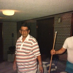 Dad and grampa playing pool in 1989.