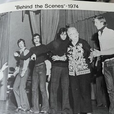 Joe, on stage with Father Charles conducting "Behind the Scenes" musical by his Pompeian Players