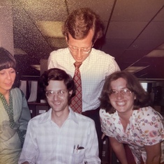 Joel with National Journal colleagues Linda Kirschten, Rich Cohen and Mary Molitor, circa 1976. 