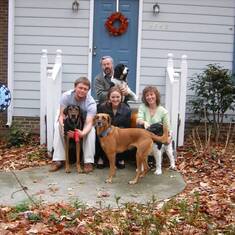John, Alison, Katie, and Chris, with dogs (Shona, Molly, Hazel, and Jethro) for Thanksgiving (2006)
