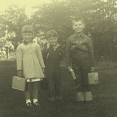 First Day of School, 1955:  Susie, Gil Upton and John