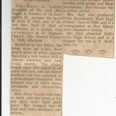 John Hall and Angel Wedding 7 1 67 newspaper writeup