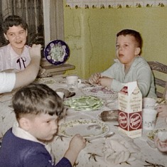 Christmas, 1956, Jean, Charlotte, John, Paul, Stephen, Susan's hands