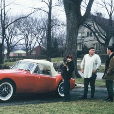 Jack's MG  with  Vic & Teddy, and two members of Jack's ratpack, Bruno & Danny. Clarendon Hills, Illinois 1966