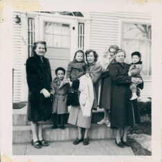 Grandma & Granpa's house - Mom, Jack, Aunt Ruth holding Anita, Mom's Cousin Marian holding baby Wade, Grandma holding baby Loy.  South Sioux  City, Nebraska 1950