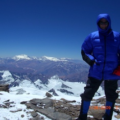 At the peak of Aconcagua, Argentina - highest mountain in S. America