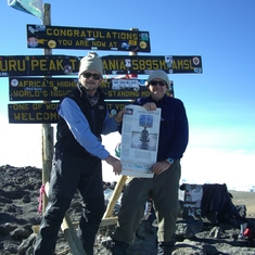 Dad and Tony at the top of Mount Kilimanjaro - highest peak in Africa