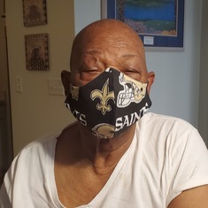 Dad showing off his New Orleans face mask