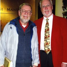 John with Greg Wait, before conducting the Hallelujah chorus at the Schola Cantorum Messiah sing-along.