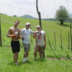 Weeding hops with Jack and Curt, 2009