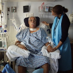 Kenny, February 2009.  First phase of rehabilitation due to the stroke and trachea...
