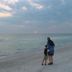 John and David waiting patiently to see the 'green flash' from the soft sands of Lido Beach, near where we stayed at 'The Limetree', in Sarasota, Florida