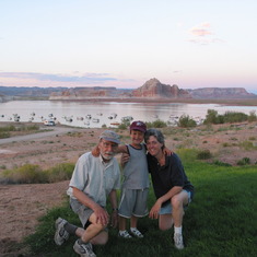 John, David, and Sharon on vacation at Lake Powell in 2004 (no, that's not a fake background).