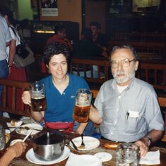 John and Sharon enjoying pints with Karl and Doris in Munich