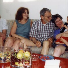 Thanks to George Sperling for this picture of Eric Heinemann, Sheila Chase, John, Sharon, and David at Eric and Sheila's house on Greenwood Lake, around 1999