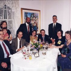 Sharon and John's wedding at Crabtree's Kittle House. They are surrounded by friends Paco Curbera and  Marisa Martin with their daughter Julia, Kevin Wilkinson, Qasim and Molly Zaidi, Peter and Frances Lennie, and Sharon's brother Roger Greene.
