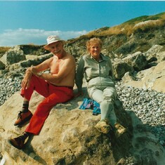 Taking a well deserved rest, Dorset Jurassic coastal walk, 1992.