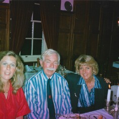 Kerry, John & Ruth, family dinner at The Crown, Blandford, Dorset, 1992.