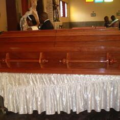 The casket in church