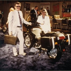 John and Pam on the showroom floor of their motorcycle business