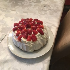 Pavlova, John's Favorite Dessert, for his last Christmas Dinner, with me. Pavlova made, of course, by his mom.