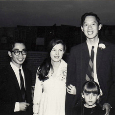 Wedding photo of John & Phyllis with my Uncle Stan Fong, in June 1968.