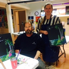 John and Niece Stori at Cabernet & Canvas just days before he passed. John had to paint as a lefty but it came out great!