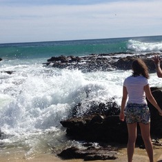 Playing in the surf with granddaughter Abbie.
